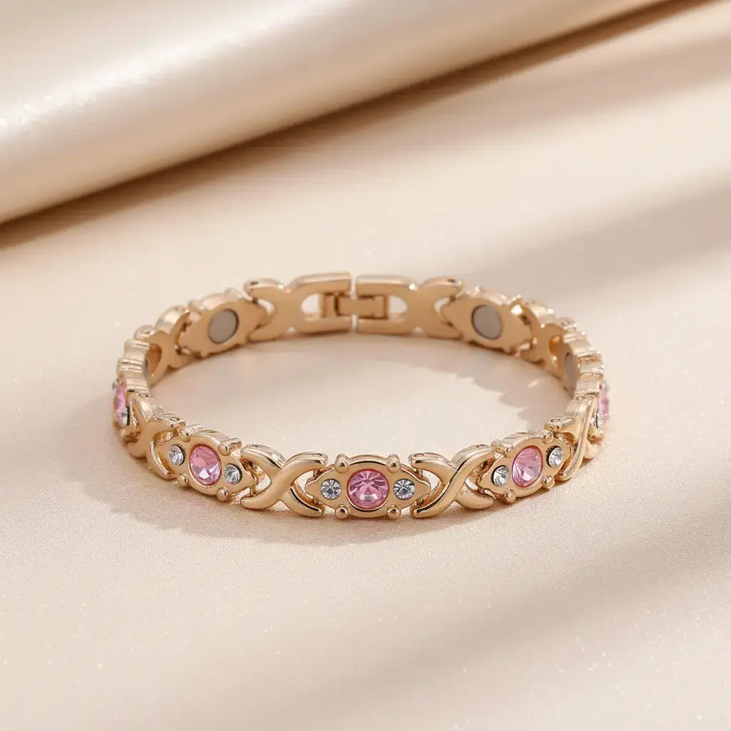 Women's Elegant Metal Alloy Bangle - Adjustable Size Magnetic Snap-On Bracelet, 20 cm Length, 7 mm Width, Detachable Wear, Exquisite Rhinestone Inlays, Energy Motif Daily Luxurious Costume Jewelry