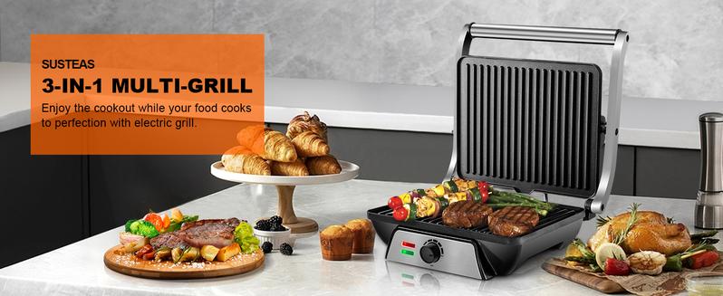 SUSTEAS Sandwich Maker Multi-Function Electric Indoor Grill, Non-Stick Panini Maker with Grease Tray Nonstick Griddle Toastie Machine Toastiemachine