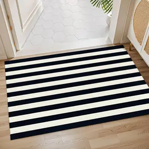 Classic Navy & Cream Striped Rug, suitable for living room, bedroom, dining room, furniture decoration aesthetics, non-slip rubber backing