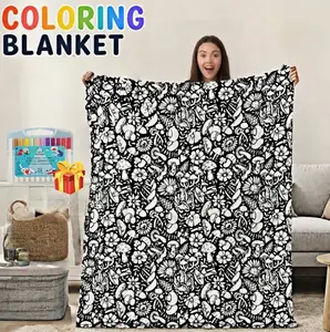 Color-Your-Own Blanket for Kids & Adults,Soft Warm Throw, Fun Family Craft & Chic Home Decoration Summervibes