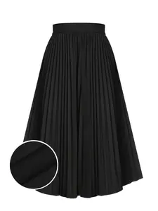 Plus Size A-Line Pleated Midi Skirt, Elegant and Casual Dress for Office and Leisure, Stylish Women's Tulle Skirt