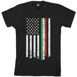 Men's Funny Graphic Crewneck T-Shirt - Italian American Thin Line Flag, Italy Colors USA Pride, Menswear, Short Sleeve or Long Sleeve, Cotton Knit Fabric, Casual Sports Top, Regular Cut, Machine Washable - TA_00418,summervibes