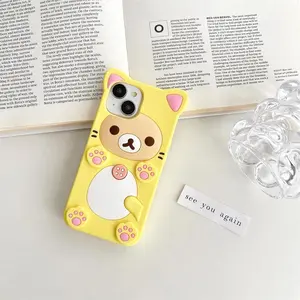 Cartoon 3D Rilakkuma Phone Case For iPhone 17 16 15 14 13 12 11 Pro Max 6 7 8 Plus 5 5S 17promax Key Chain Pendant Cover