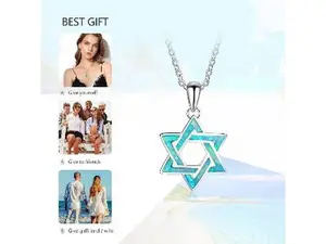 Blue Opal Star of David Necklace,Fire Opal Hexagram Choker Birthstone Statement Necklace