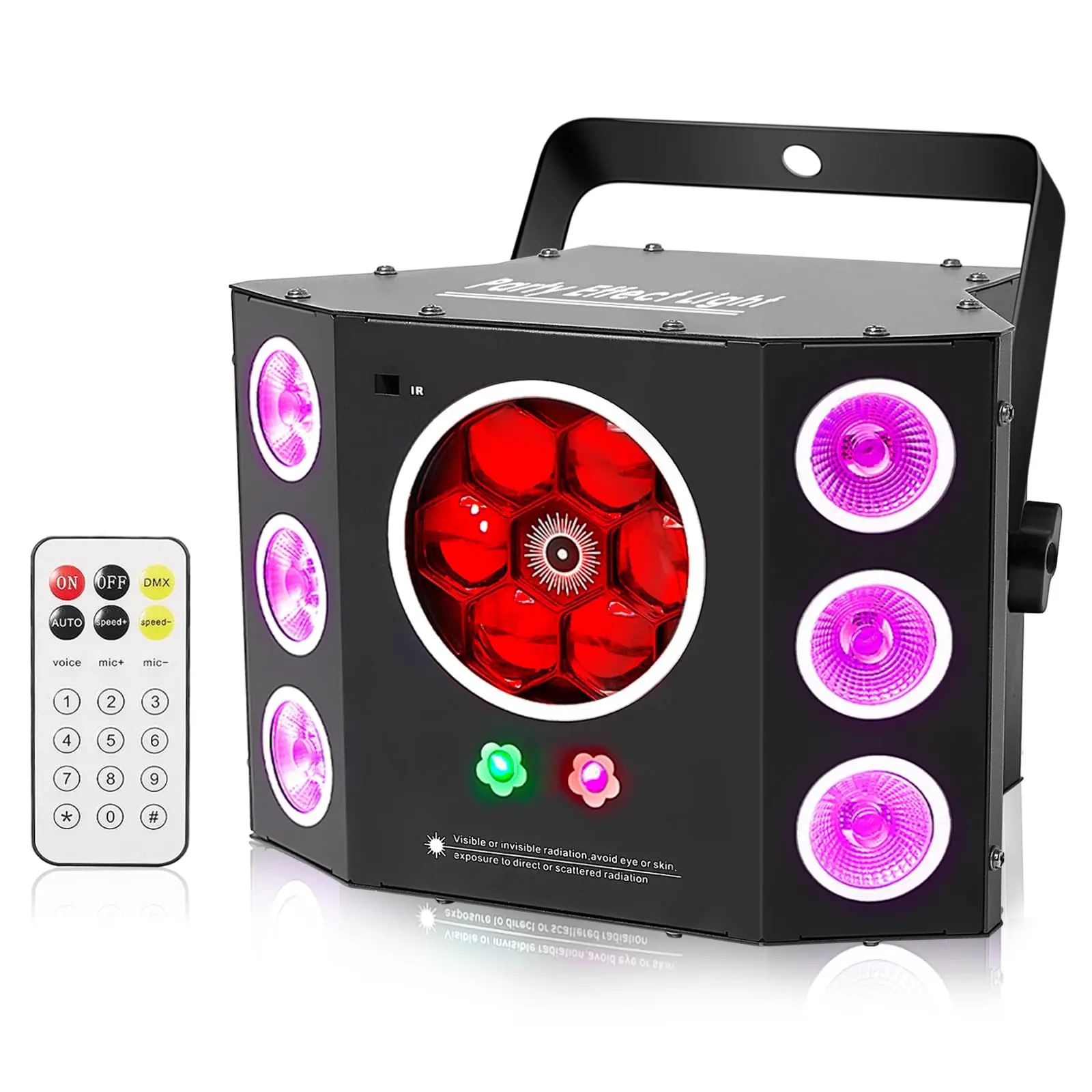 Party Lights,Disco Light,Dj Lights,4in1 of Led Strobe Bee-Eyes Wash Light and Red Green Starlight GOBO Effect,16 Channel DMX with Sound Activated for Christmas Halloween Party