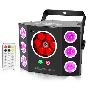Party Lights,Disco Light,Dj Lights,4in1 of Led Strobe Bee-Eyes Wash Light and Red Green Starlight GOBO Effect,16 Channel DMX with Sound Activated for Christmas Halloween Party