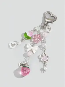 Cute Strawberry & Flower Design Keychain, Cute Charms Keychain, Fashionable Keychain for Women & Girls, Trendy All-match & Exquisite Keychain for Birthday Gift