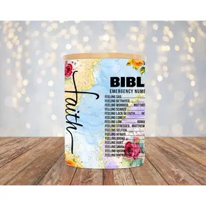 10oz Frosted Colorful Faith Bible Numbers Candle/Candy Jar