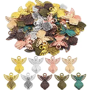 45pcs Angel Wing Charms Tibetan Alloy Fairy Wings Shape Pendant Guardian Angel Dangle Charms Craft Supplies for DIY Necklace Bracelet Earrings Jewelry Making, 9 Colors