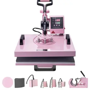 Custom Multifunction 8-in-1 Swing-Arm Heat Press Machine, 15x15 in T-Shirt Application, 6-30 oz Tumbler Compatibility, 360° Rotation, Digital Control, Precise Settings, for T-Shirts, Mugs, Hats, Pink