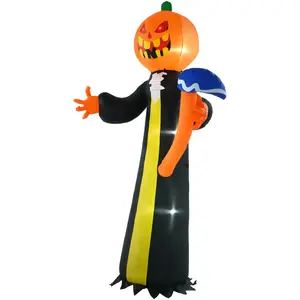 Giant Pumpkin Ghost Inflatable 10 Feet Tall Built in LEDs Easy Setup Plug in Auto Inflates Unplug Deflates for Trick or Treat Haunted House Cemetery Driveway