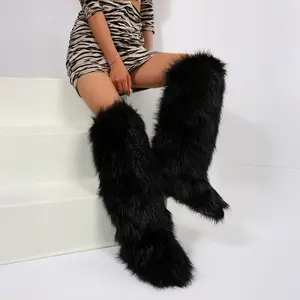Women's Plush Over The Knee Boots Winter Warm And Cold-Proof Snow Boots Fuzzy Fluffy Fashion Comfortable Flat Shoes