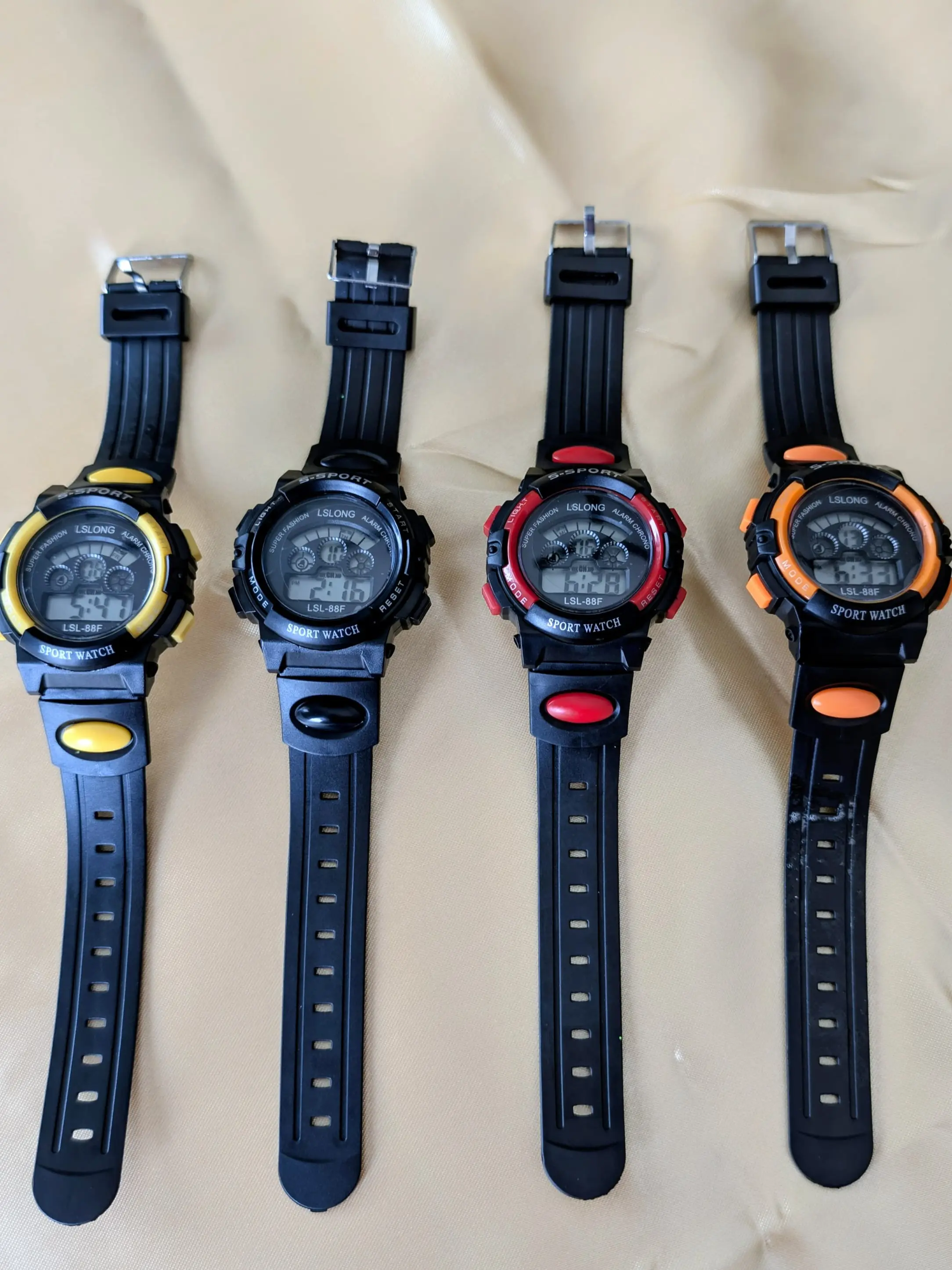 Sporty Digital Watches - Black Strap with Yellow, Red, and Orange Accents - Durable and Stylish Timepiece