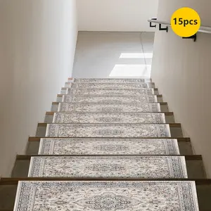 Non-Slip Stair Carpet, Step Protection Carpet, Decorative Bordered Stair Mat for Home Decoration & Bedroom Accessories - Suitable for Indoor, Outdoor Stairs & Multiple Scenarios, Boho Runner Rug