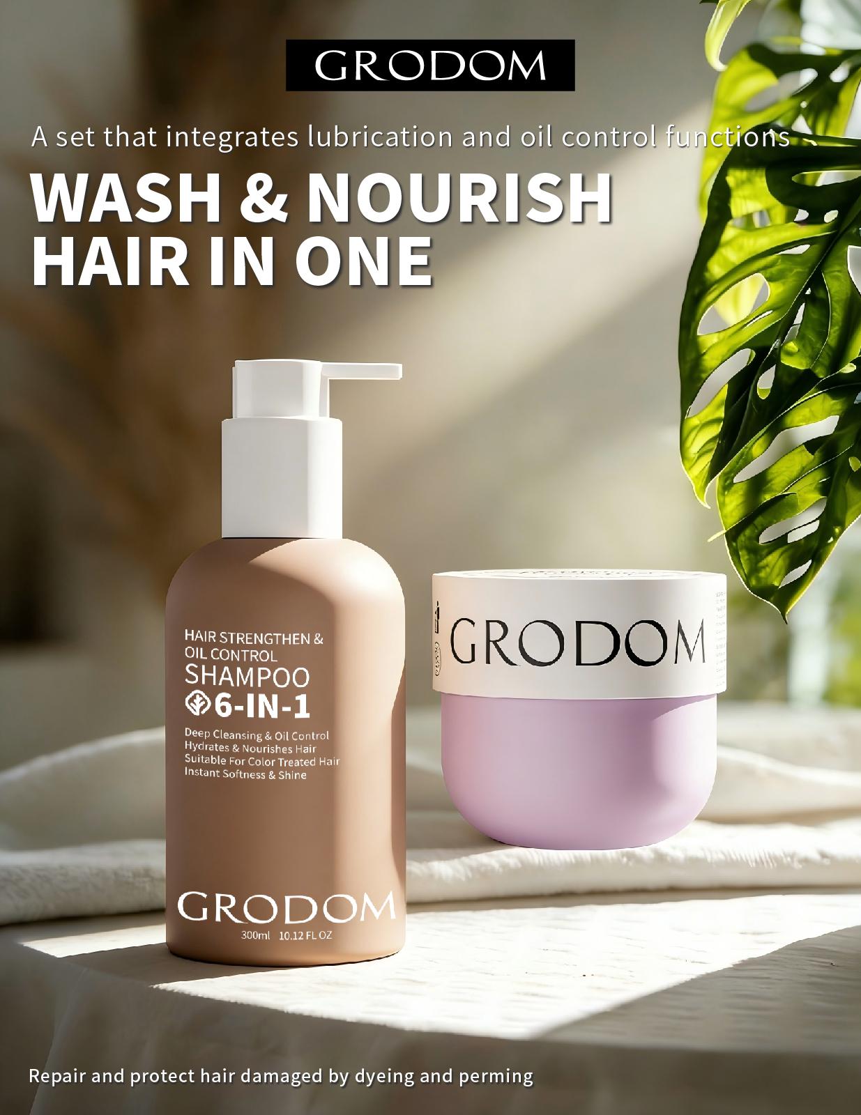 GRODOM Hair Growth & Repair Set, Amino Acid Shampoo & Keratin Hair Mask, Deep Conditioning for Damaged Dry Curly 3A to 4C Hair, Anti-Frizz Hydrating Treatment, Sulfate-Free, Scalp Refreshing, Strengthens Roots & Nourishing, 300ml x 2