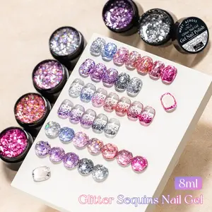 MEET ACROSS 12 Colors Glitter Sequins Gel Nail Polish, Pink Storm Broken Diamond Reflective Gel Nail Polish, Sparkling Translucent Semi Permanent Nail Soak Off Varnish for Spring Summer Manicure