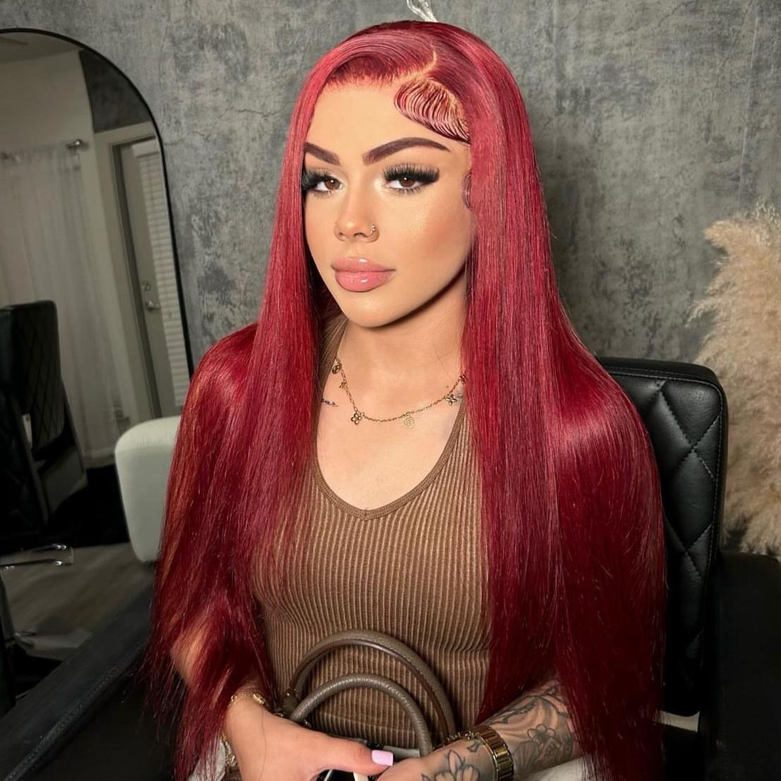 Hot Star 99J Burgundy Wig Human Hair 13x6 Straight Lace Front Wigs Human Hair Pre Plucked HD Transparent Lace Frontal Wigs for Black Women 180% Density Red Colored Body Wave Wig