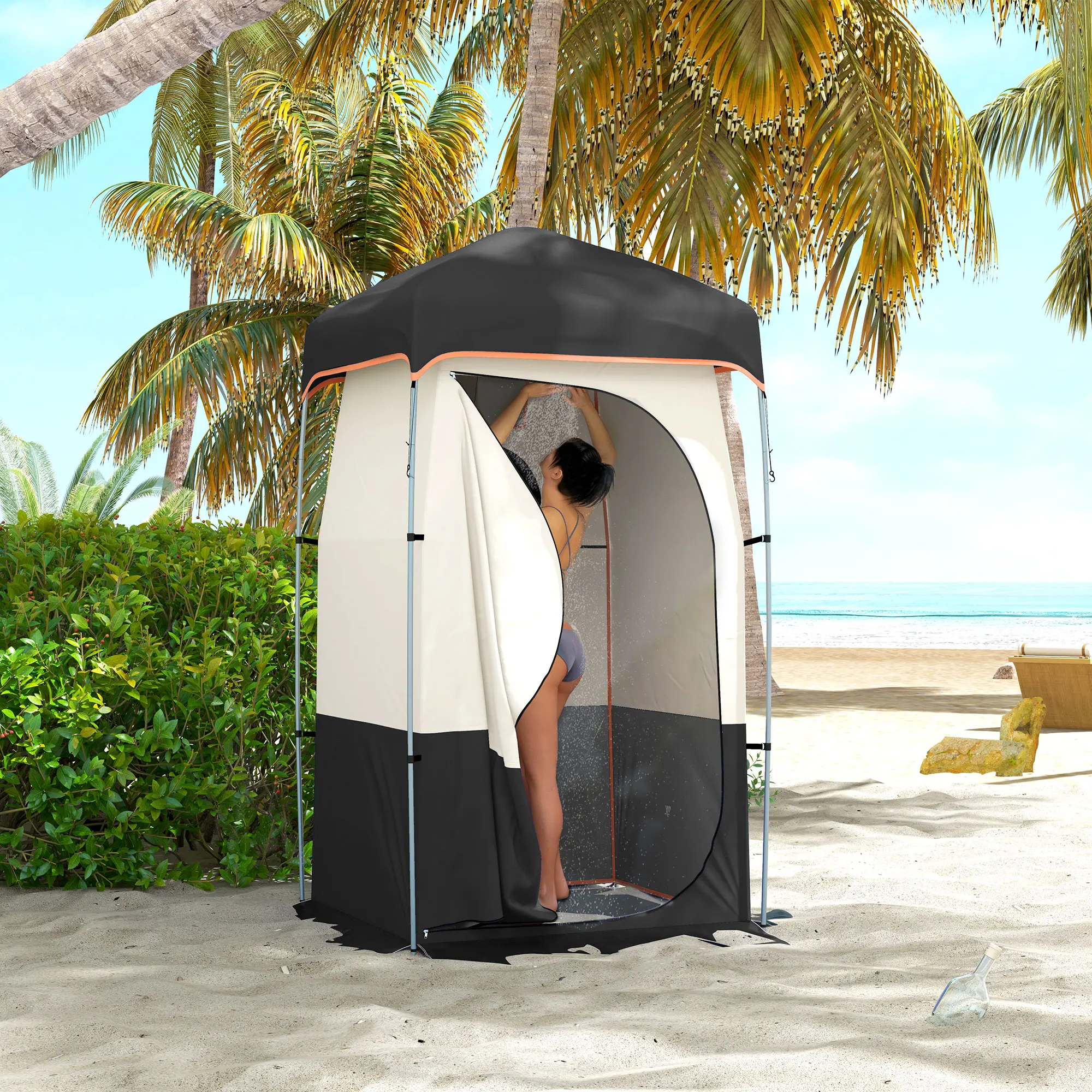 Portable Black Camping Privacy Shelter Tent - Outdoor-Grade Tunnel Tent with Solar Shower Bag, Removable Floor, Storage Bag for Campsite, Backyard Outdoor Activities, Outdoor-Grade Tunnel Tents