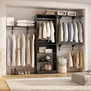 8FT Closet System - Premium Wall Mount Wardrobe Organizer with Adjustable Rods and Shelves, 96'' Black Closet Kit for Bedroom Storage