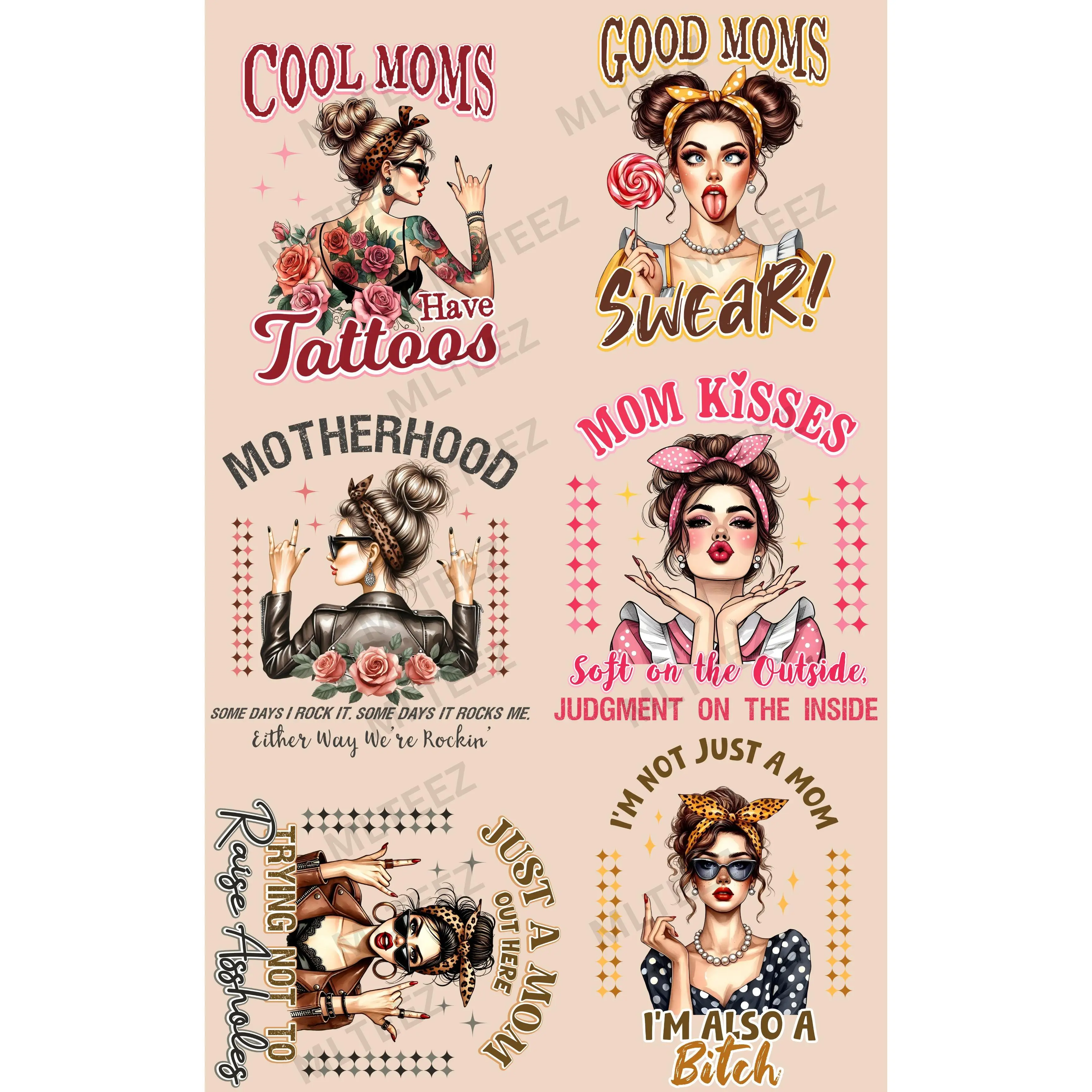 COOL MOMS HAVE TATTOOS (1) PREMADE GANGSHEET - 22X36 DTF TRANSFERS - DIRECT TO FILM