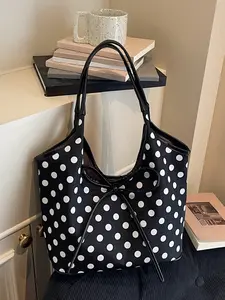 Simple and fun style folding shopping bag, polka dot print, foldable and stretchable structure, can be stored in a mini handle shape, with a large capacity inside, suitable for supermarket shopping and daily travel scenes Tote bag