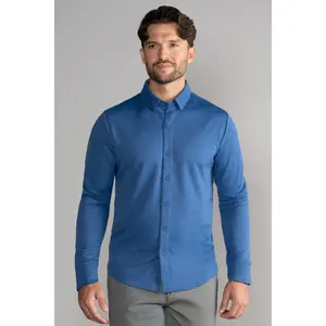 Long Sleeve Button Down Polo Solid // Blue