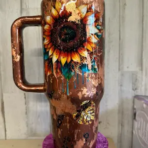 40 oz Drinking Tumbler with Sunflower Design and Copper Finish for Everyday Use