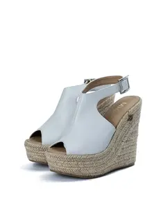 Michplas Women's Classy Open Toe Open Heel Buckle Wedge Footwear - Lightweight Linen, Breathable, Elegant Fashion Design, Comfortable Fit, Guadalajara-Made, All-Seasons Casual Wedge Heels for Women