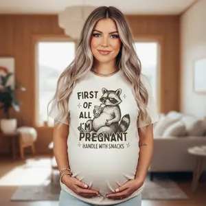 Women's Maternity Clothing: Funny Raccoon Graphic Pregnancy Announcement Oversized Soft Cotton Relaxed Fit Casual Daily Maternity Tee, First Time Expecting Mom Gift