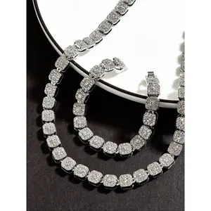 Unisex Punk Style Rhinestone Decorated Jewelry Set, New Style Cuba Chunky Link Chain Necklace & Matching Bracelet Kit, Street Style Iced Out Jewelry Set, without Box, Male Jewelry for Gifts