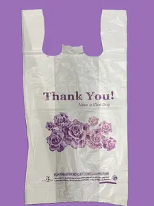 Plastic Shopping Thank You Bags 1/6 Size 12x7x22 in Carton of 400 White Flower Carry Out Bags Lightweight