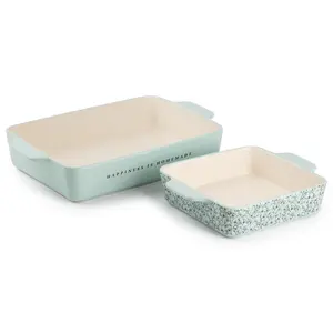 Stoneware Square & Rectangular Baker, Green, 2-Piece Set-24N4Y20W