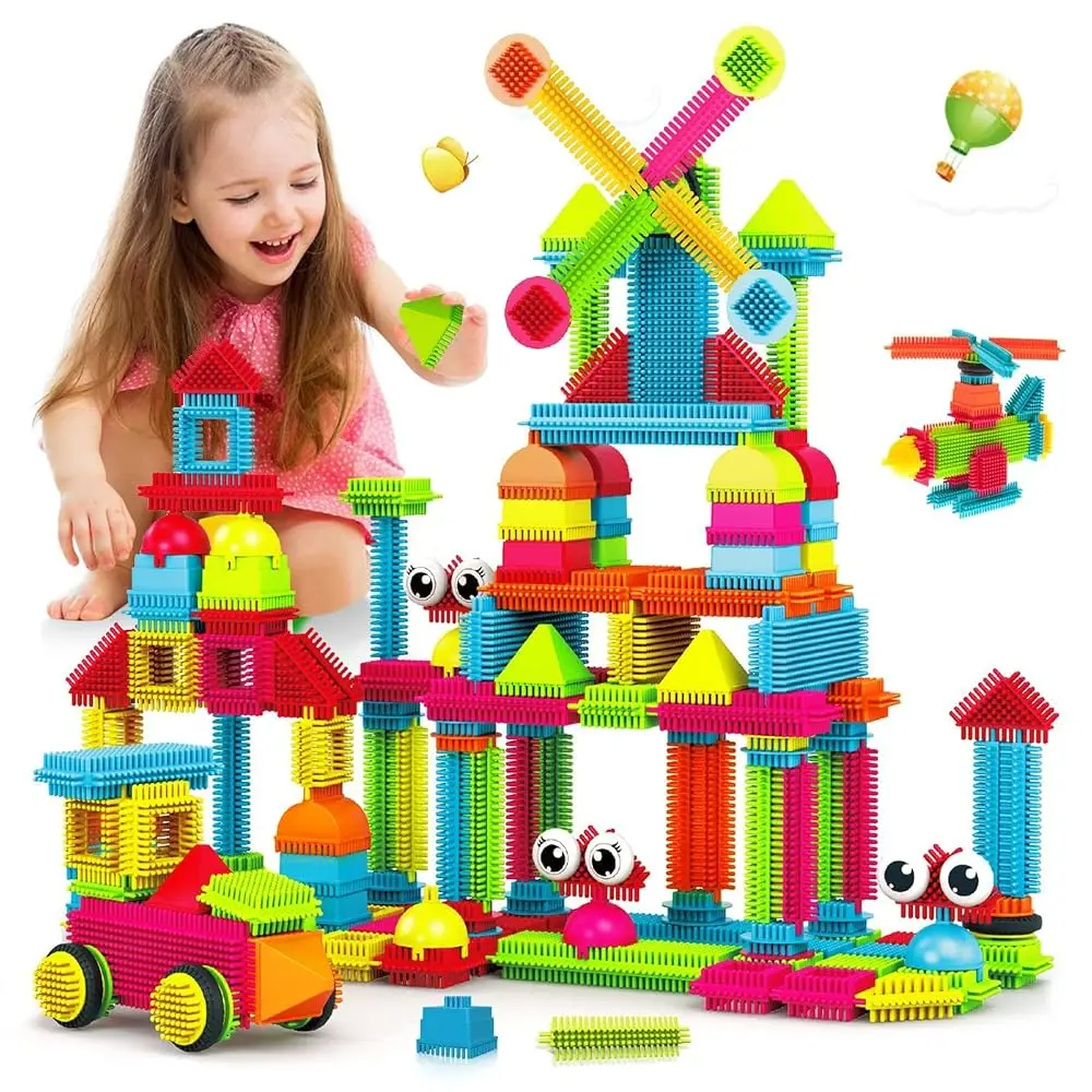 Contixo 144-Piece Bristle Shape 3D STEM Building Blocks for Kids Ages 3-8, Safe, Durable, and Educational Construction Toy