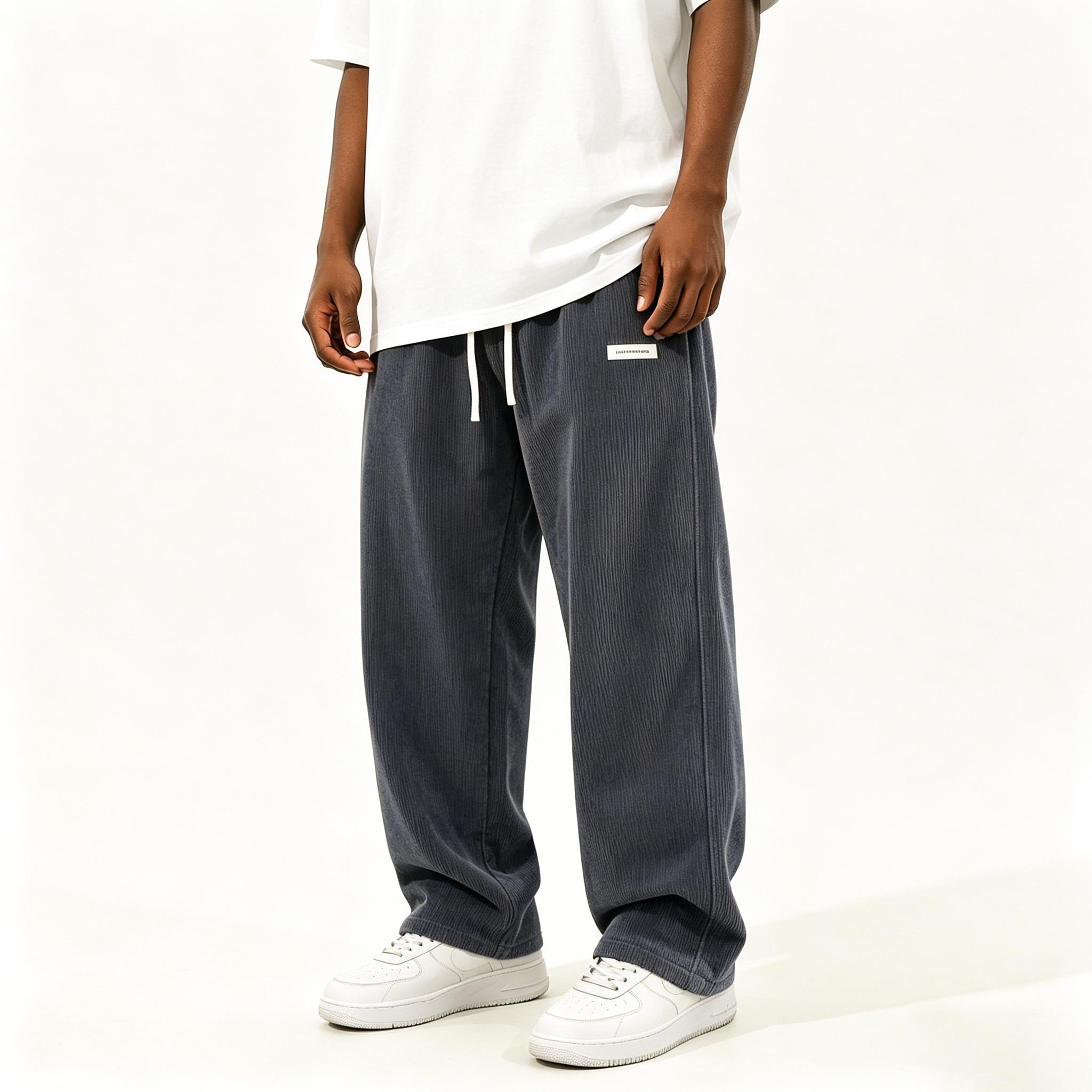 Men’s retro corduroy casual pants, loose straight cut, breathable fabric, new for spring/autumn