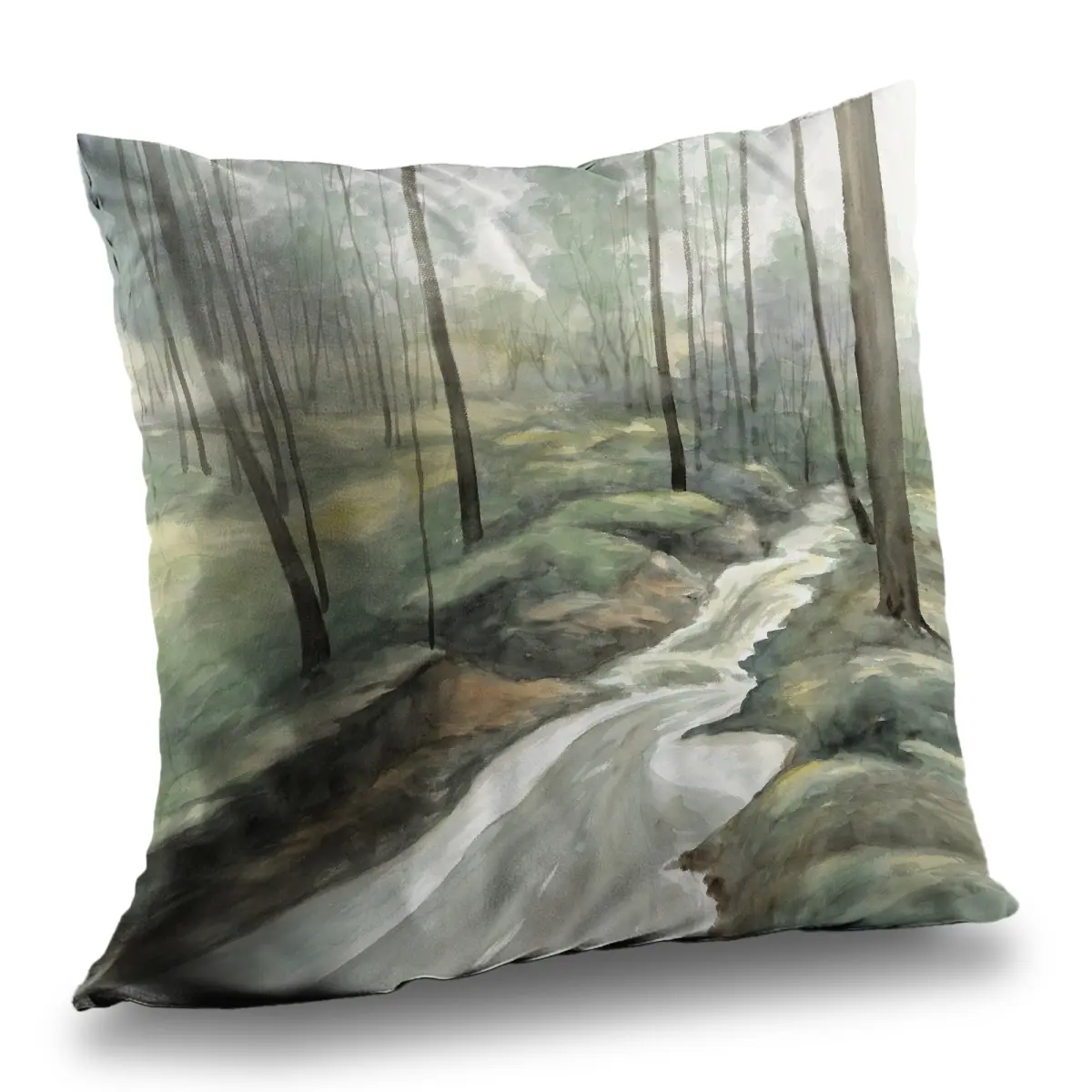 360 Stand Durable Cushion, 14x14 in. Poly Twill Throw Pillow with Insert, Waterfall Illustrative Seasons Design, Bedroom Home Decor Accessories, Durable Cushions, Home Decorative Cushion