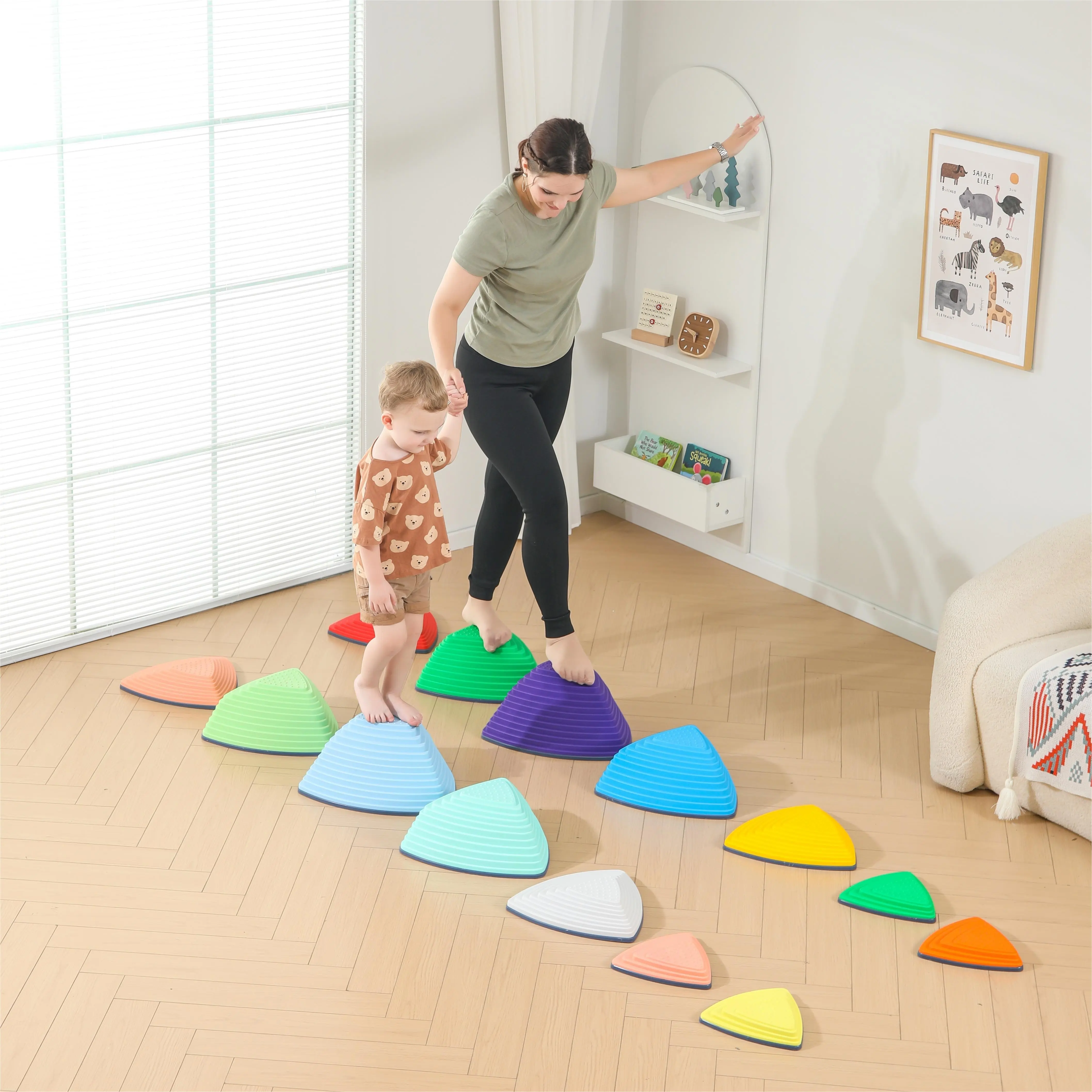 25 Pcs Plastic Love-Shape Sensory Stepping Stones with Rubber-Grip, Soft Colorful Durable Design for Balance & Coordination Training, Indoor-Outdoor Exercise Games for Leg Muscles, Play Gift