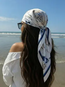 Elegant Women's Chain Texture Satin Scarf, 90cm Square Scarf, Summer Scarf, Versatile Accessory for Daily Wear, Beach, Vacation, Wind & Sun Protection