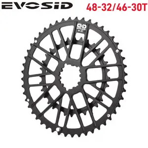 EVOSID Road Bicycle Chainring 46-30T 48-32T Folding Bike Chain Wheel 8/9/10/11/12 Speed Gravel Chainwheel 40/42/44/46/48T Crown Evosid Road Folding Bike Ultra-Light Integrated Dual Disc Three Bolt Direct Mount 8-12 Speed Aluminum Hollow Chainring