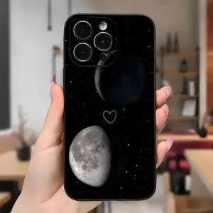 Compatible with iPhone 16 15 Pro Max Plus 14 13 12 11 X XR Moon Heart Starry Night Aesthetic  Pattern Rugged Durable shockproof Anti-Scratch soft Silicone case