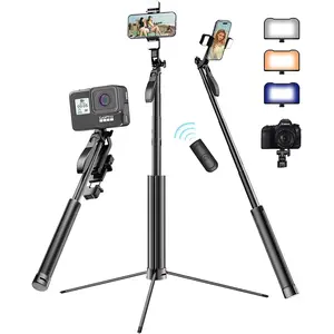 ADYSS 67" Metal Phone Tripod, Selfie Stick Tripod for iPhone with Remote 360° Rotating Balance Handle Phone Stand Tripod with RGB Light, Compatible with iPhone 15/14/13 Pro Max/Android/GoPro Gift for you girl friend