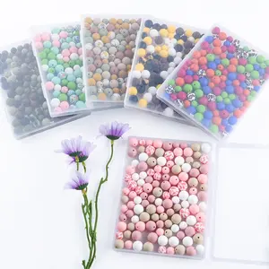 120pcs boxed 12/15mm silicone printed beads and solid colored round beads can be used for DIY bead pens, bead bracelets, necklaces, bead keychains, etc