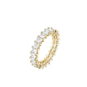 PAVOI 14K Gold Plated Rings with Cubic Zirconia Love and Stackable 3mm Princess Cut Rings for Women