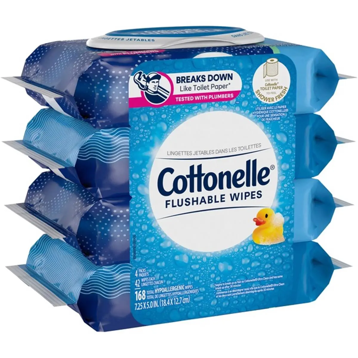 212 MAIN White Flushable Wet Wipes - 7.25 in. Eco-Friendly Biodegradable Toilet Wipes, Soft Gentle Cleaning Cottonelle Tissue, Cleans Better with Water, Pack of 4