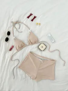 Women's Summer Beach Casual Holiday Sexy High Waist Halter Bikinis Set, Fitted Geometric Pattern, Two-Piece Swimsuit for Vacation