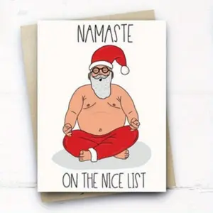 Funny Christmas Card, Namaste Santa Card for Him Her Boyfriend Girlfriend Husband Wife Fiance Brother Sister Parents, Yoga Santa Card