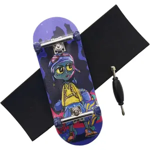 TRAIL RECKONING Fingerboard 34mm Wooden Board Professional Finger Skateboard Trucks CNC Swirl Wheels (Alien)