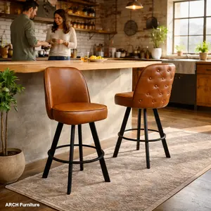ARCH 2 PACK Commercial Uphostered Swivel  Tufted Bucket Seat Bar Stool with Metal Frame Restaurant and Cafe Bar Seating--assembly required