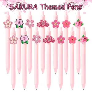 14 Pack Pink Retractable Ballpoint Pens with Black Ink, Cherry Blossom Decorative Pens for Journaling, School Supplies, Office Supplies, Aesthetic Stationery Gifts for Women