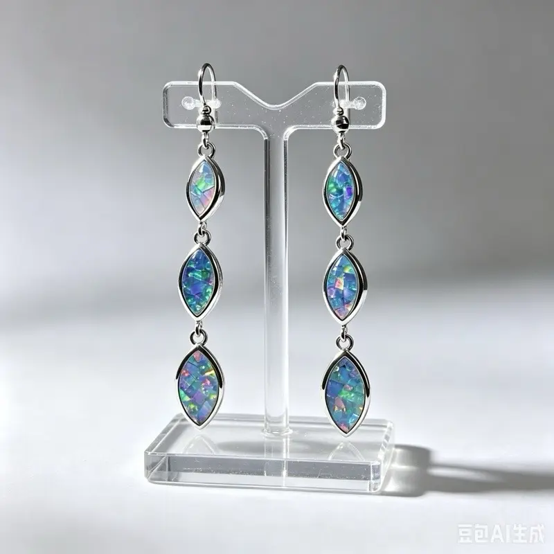 <PingEast jewelry > opal earrings ——925 Sterling Silver Earrings featuring three marquise-cut natural play-of-color Opals. Elegant, vibrant, and timelessly sophisticated