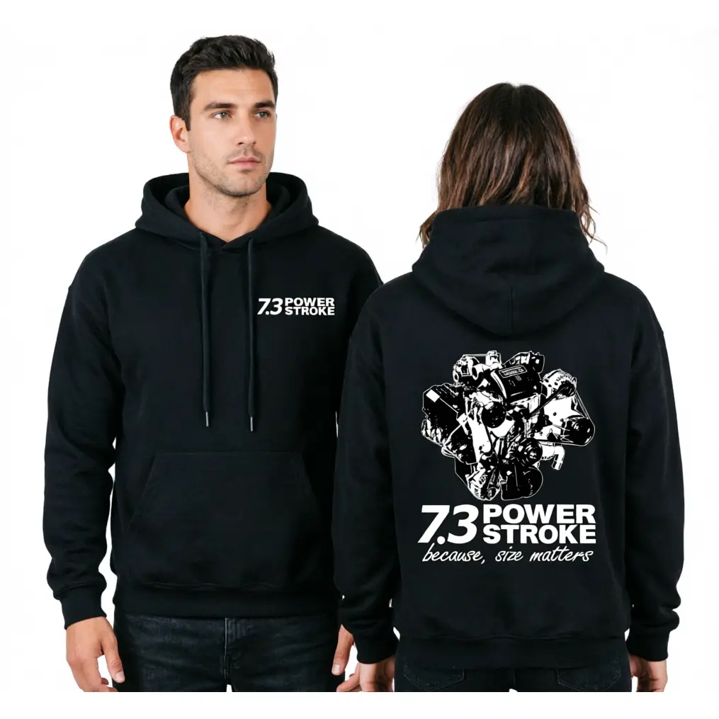 Men's Pullover Hoodie Sweatshirt & Long Sleeve T-Shirt, Stylish Retro 90s Vibe Streetwear with 2-Sided 7.3 Power Graphic, Unisex Casual Tops for Car Enthusiasts, Fashion Apparel, Halloween, Party, Sweet, Thanksgiving, Retro Style
